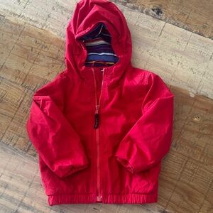 VINTAGE L.L. Bean Red Hooded Kids Raincoat with Striped Lining